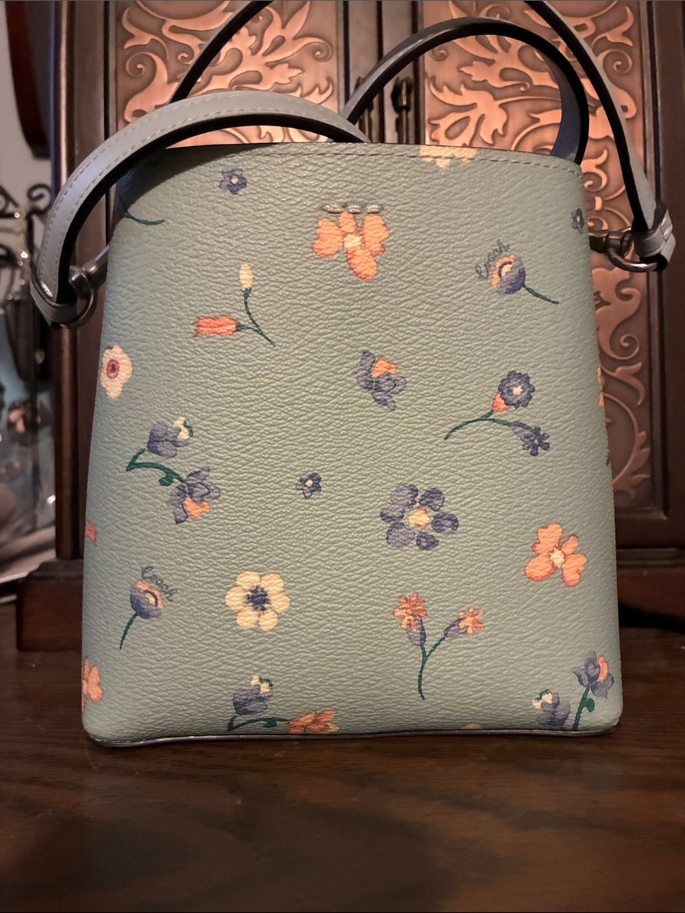 Coach  Floral Pebbled Leather Crossbody Bag with Silver Hardware - Picture 2 of 7